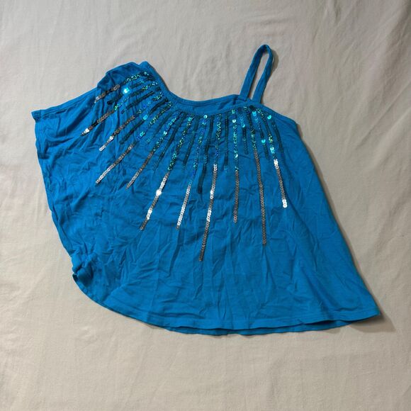 Justice One Shoulder Blue Tank Top Girl 8/10 Sparkle Sequins Summer Shirt Spring - Picture 1 of 6